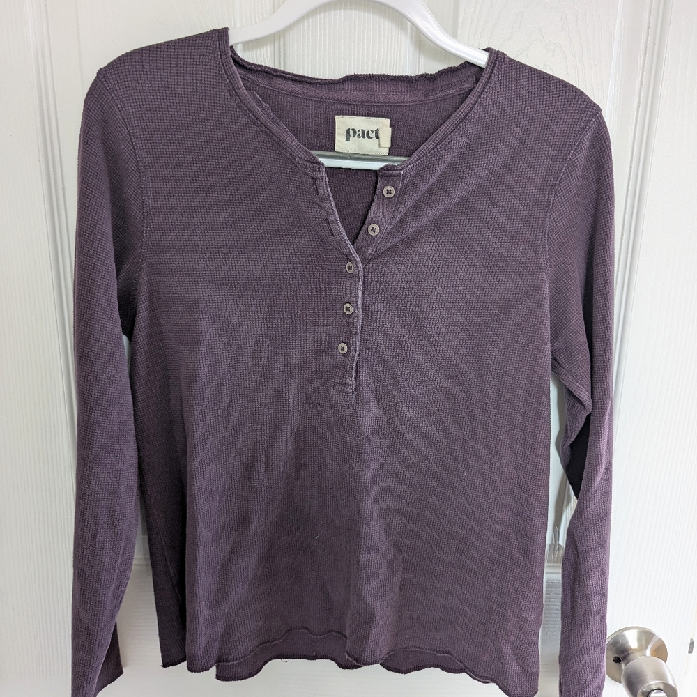 Pact Clothing purple henley shirt size M